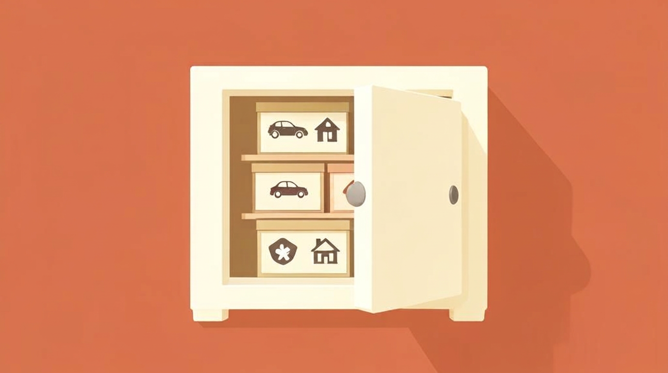 Household records and essentials organized into separate compartments