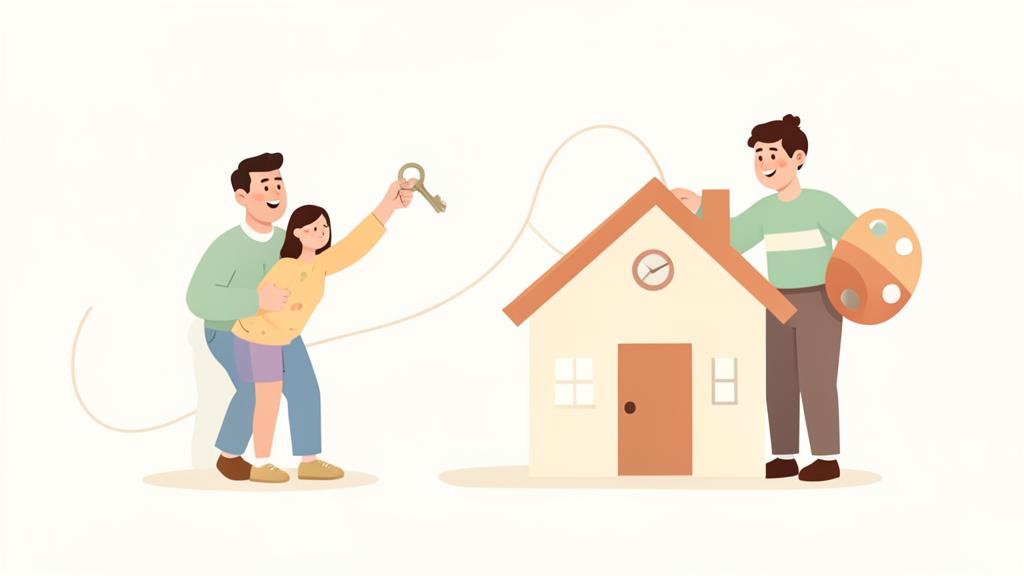 Two household members organizing home information together